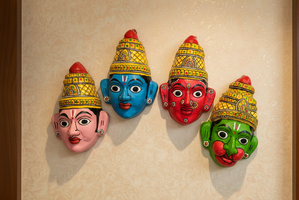 Ram, Lakshman, Seeta & Hanuman - Set of 4 Cheriyal Masks   wall decor