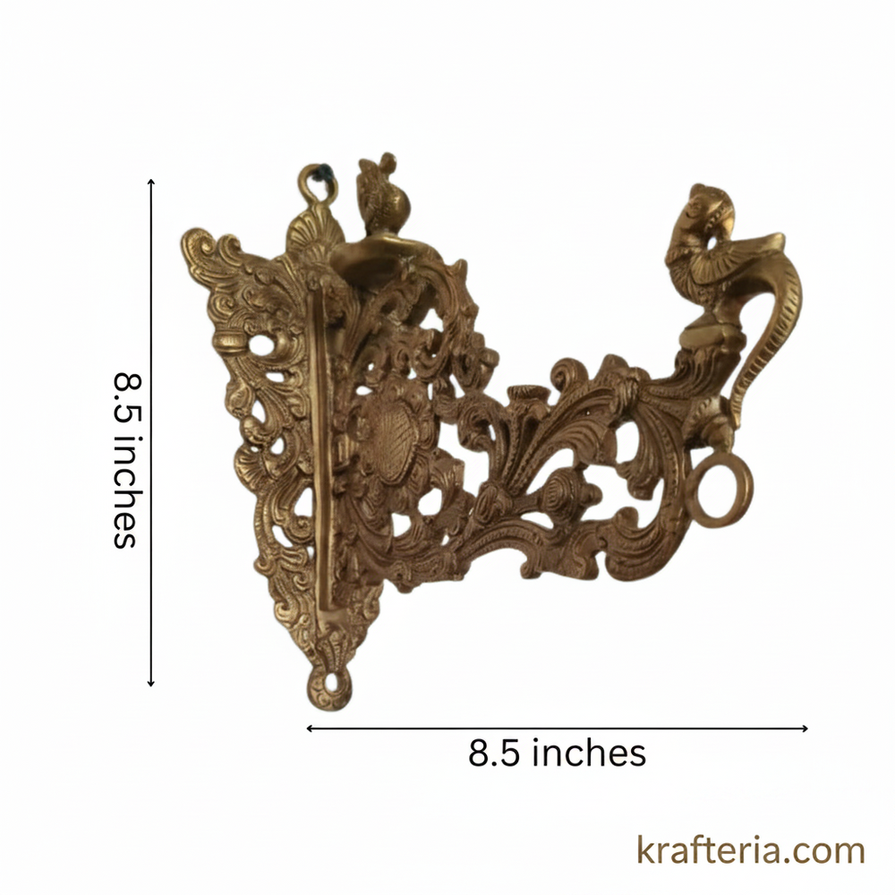 Brass Prabhavali Wall Hanging – Ornate Temple Arch with Peacock & Kirtimukha Motifs   Brass Artwork