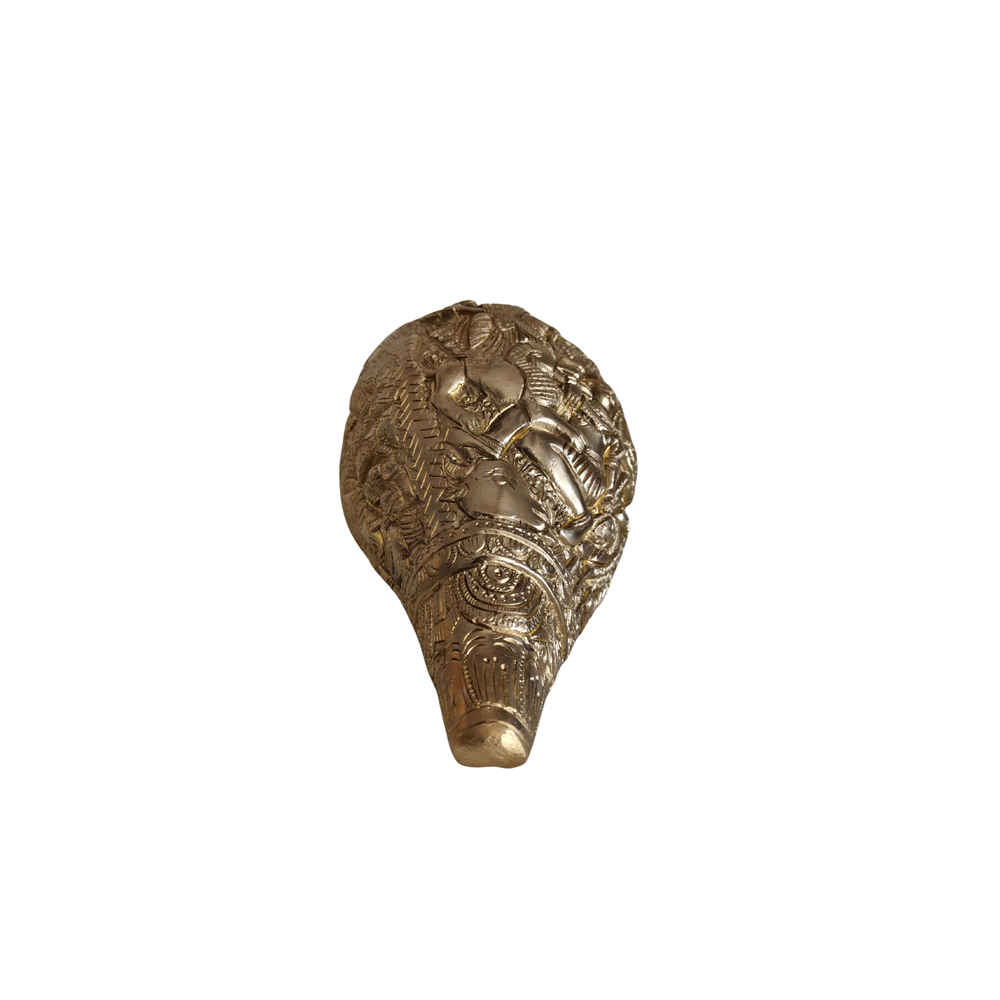 Intricately Carved Brass Shankha with Durga   Pooja Item