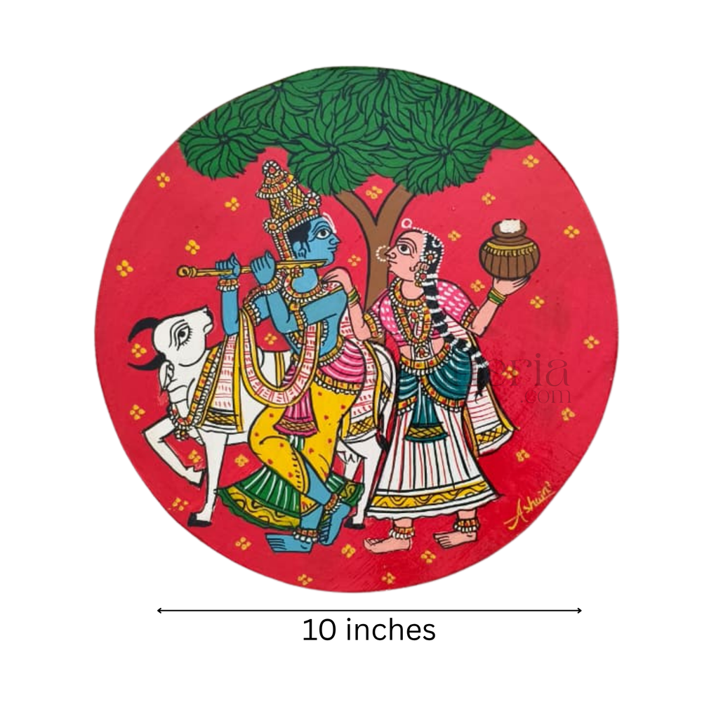 Hand-painted Cheriyal Art Radha Krishna Circular Wall Plate   wall decor