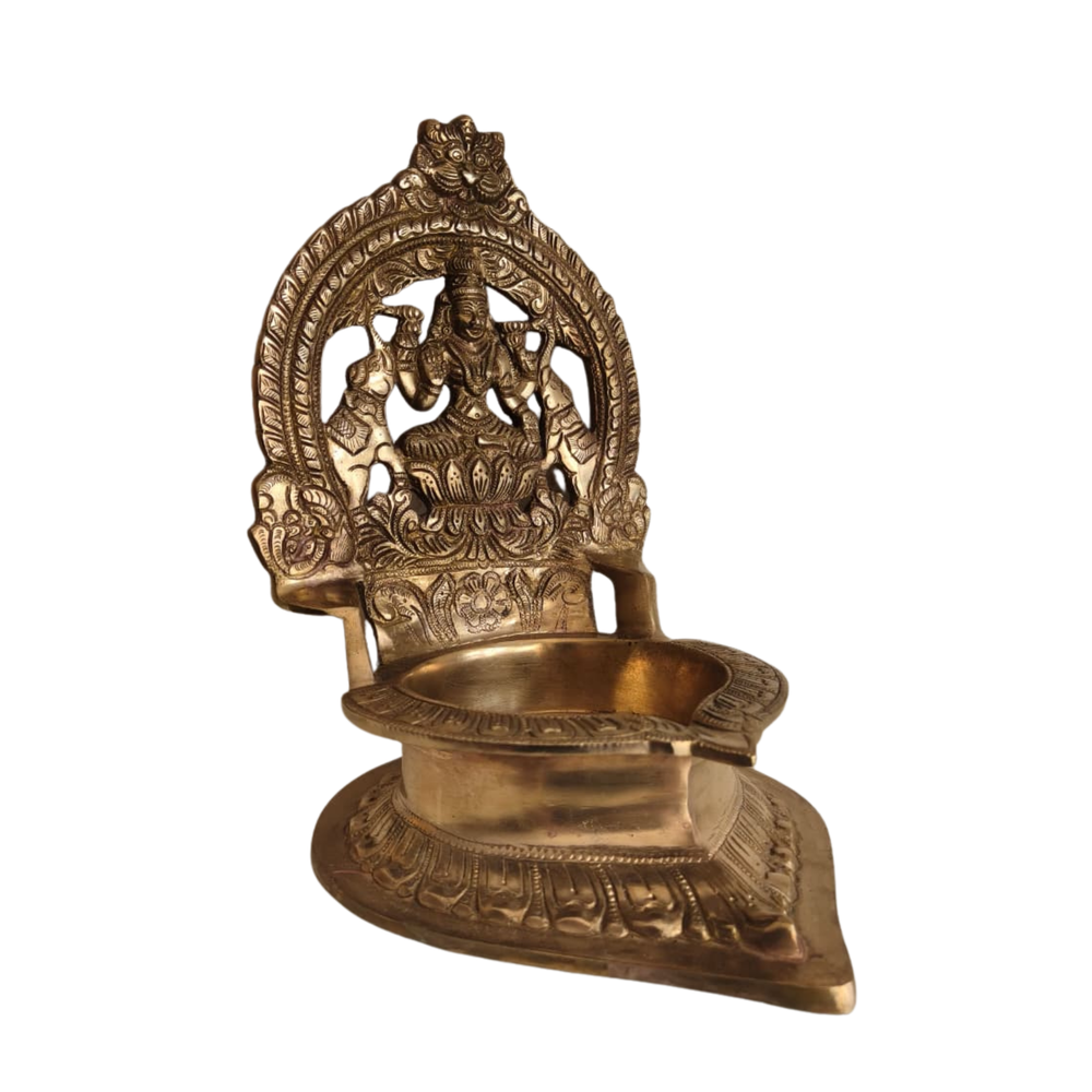 Handcrafted Gajalakshmi Brass Prabhavali Diya – Traditional Goddess Lakshmi Altar Lamp   Brass Artwork