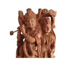 Divine Love: Hand-Carved Wooden Radha Krishna Sculpture with Intricate Detailing