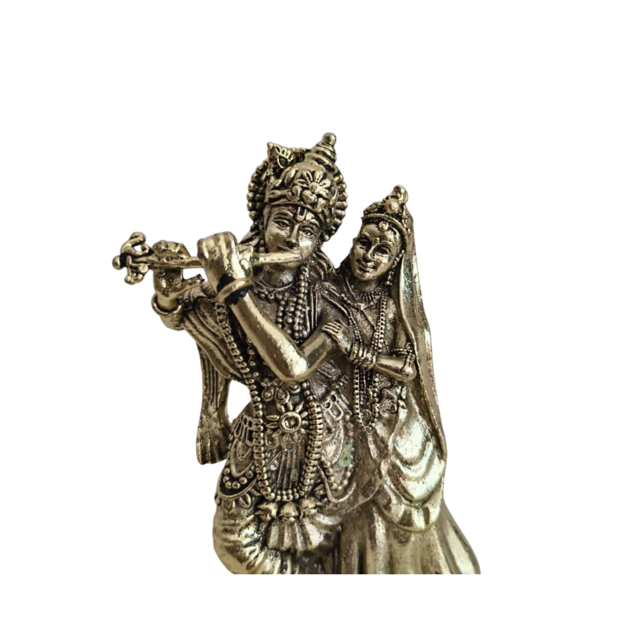 Brass Radha Krishna Idol with Flute – Embodiment of Eternal Love and Divine Bliss