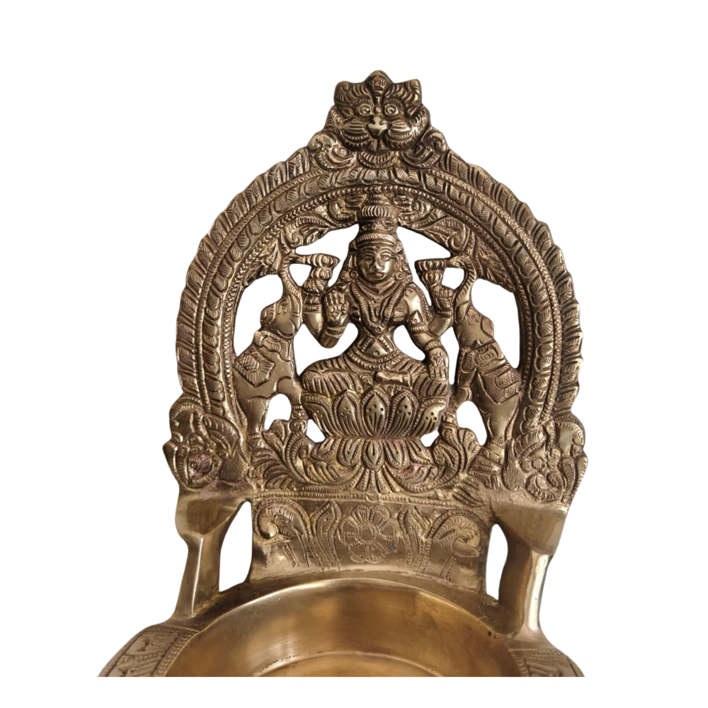 Handcrafted Gajalakshmi Brass Prabhavali Diya – Traditional Goddess Lakshmi Altar Lamp   Brass Artwork