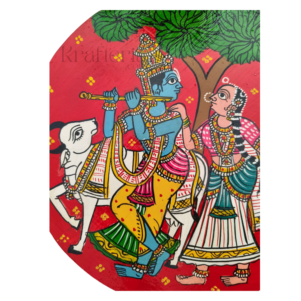 Hand-painted Cheriyal Art Radha Krishna Circular Wall Plate   wall decor