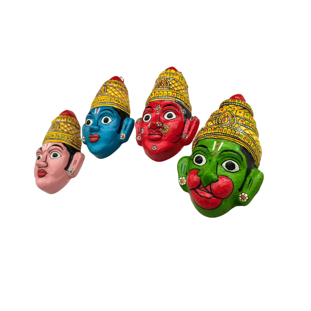 Ram, Lakshman, Seeta & Hanuman - Set of 4 Cheriyal Masks   wall decor