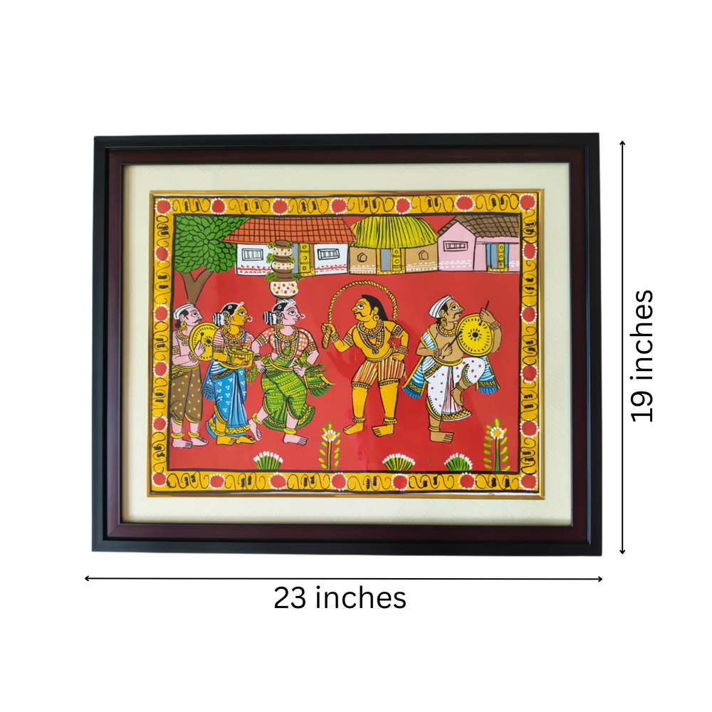 Hand-Painted Cheriyal Painting - Pothuraju & Bonalu Folk Dance   Cheriyala Painting