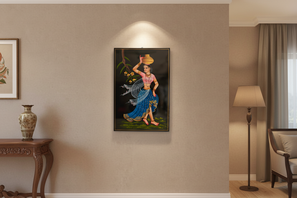 Village belle with water pot Nirmal painting
