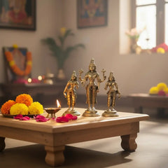 Brass Trimurti Idol of Lord Vishnu, Lakshmi, and Saraswati   Brass Ware