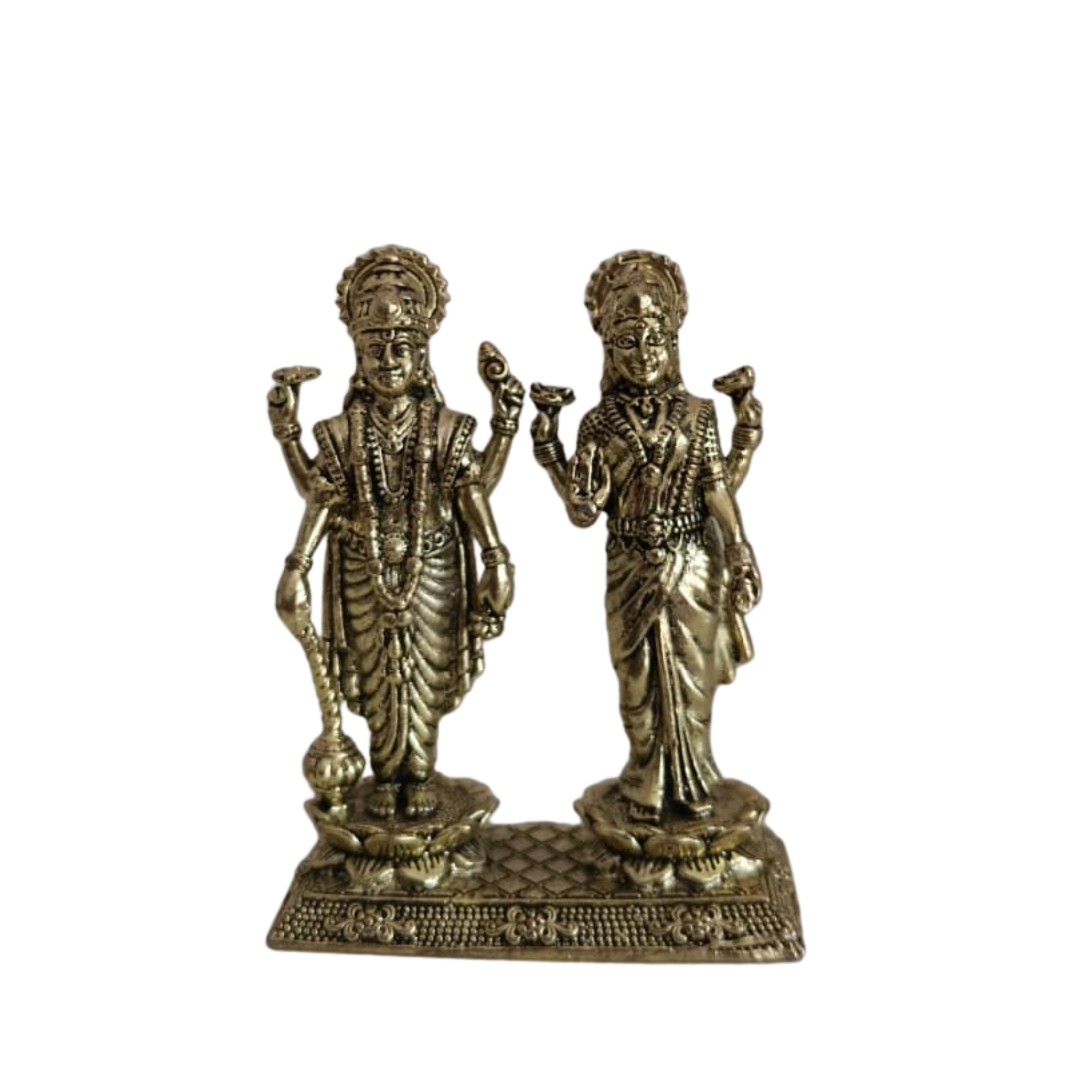 Brass Vishnu and Lakshmi Standing Idol on Lotus Base – Divine Couple for Prosperity