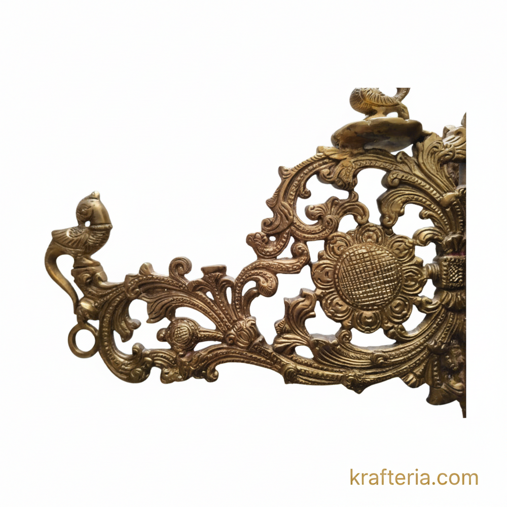 Brass Prabhavali Wall Hanging – Ornate Temple Arch with Peacock & Kirtimukha Motifs   Brass Artwork