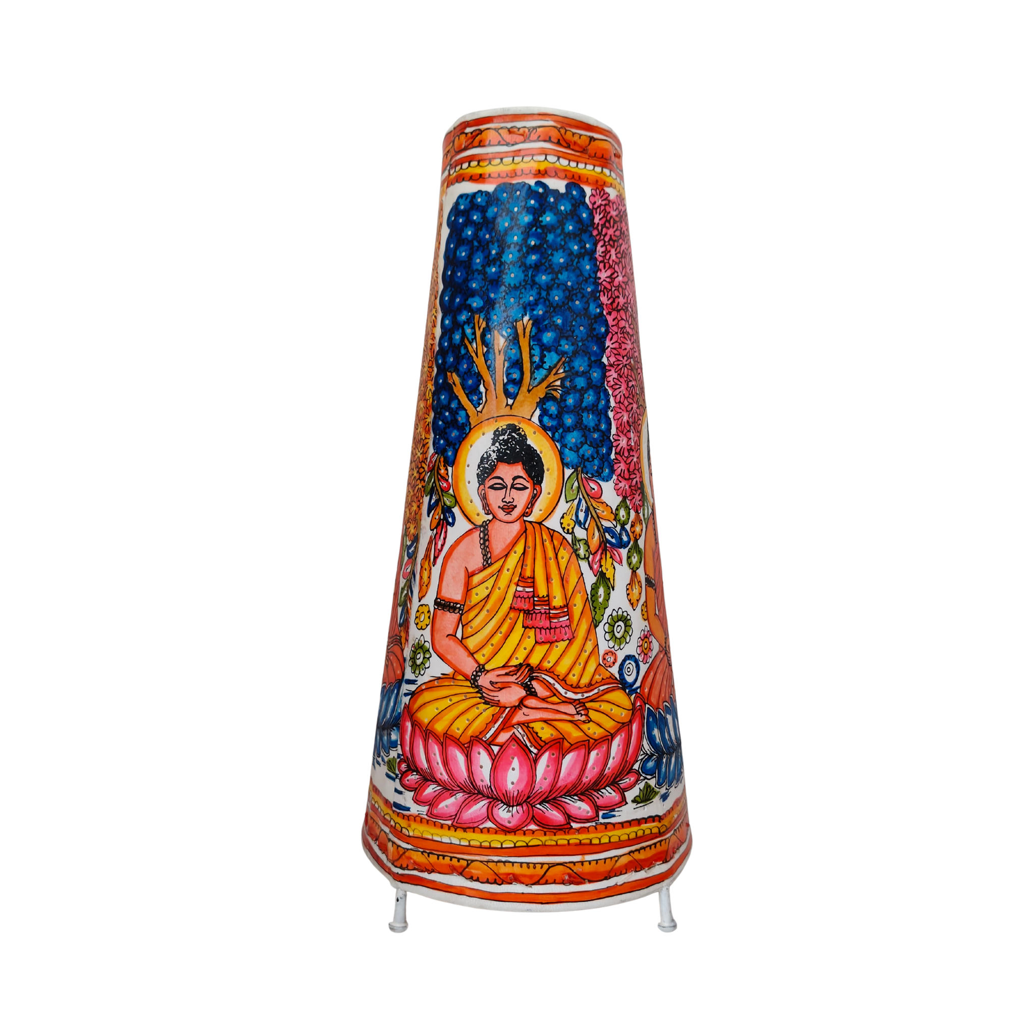 Hand-Painted Leather Puppetry Lamp - Meditating Buddha on Lotus | Bed Lamp