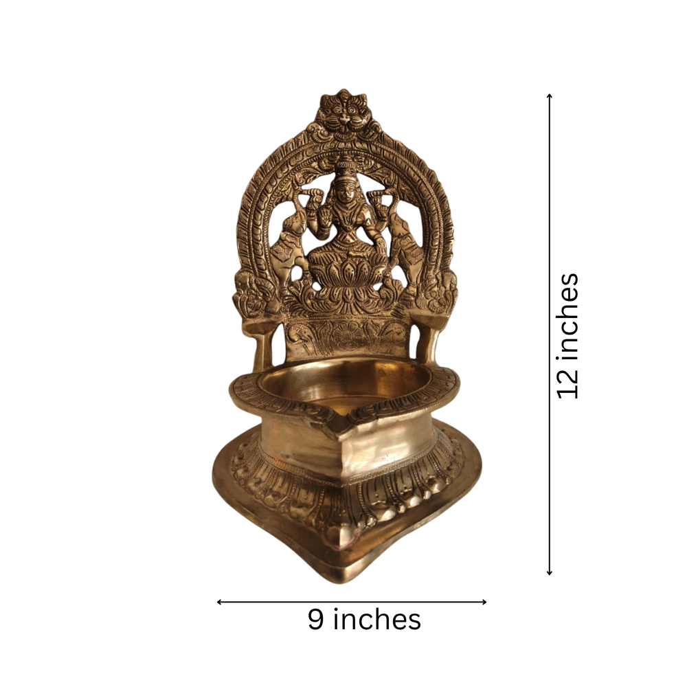 Handcrafted Gajalakshmi Brass Prabhavali Diya – Traditional Goddess Lakshmi Altar Lamp   Brass Artwork