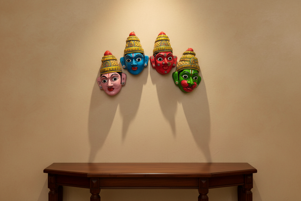 Ram, Lakshman, Seeta & Hanuman - Set of 4 Cheriyal Masks   wall decor