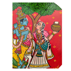 Hand-painted Cheriyal Art Radha Krishna Circular Wall Plate   wall decor