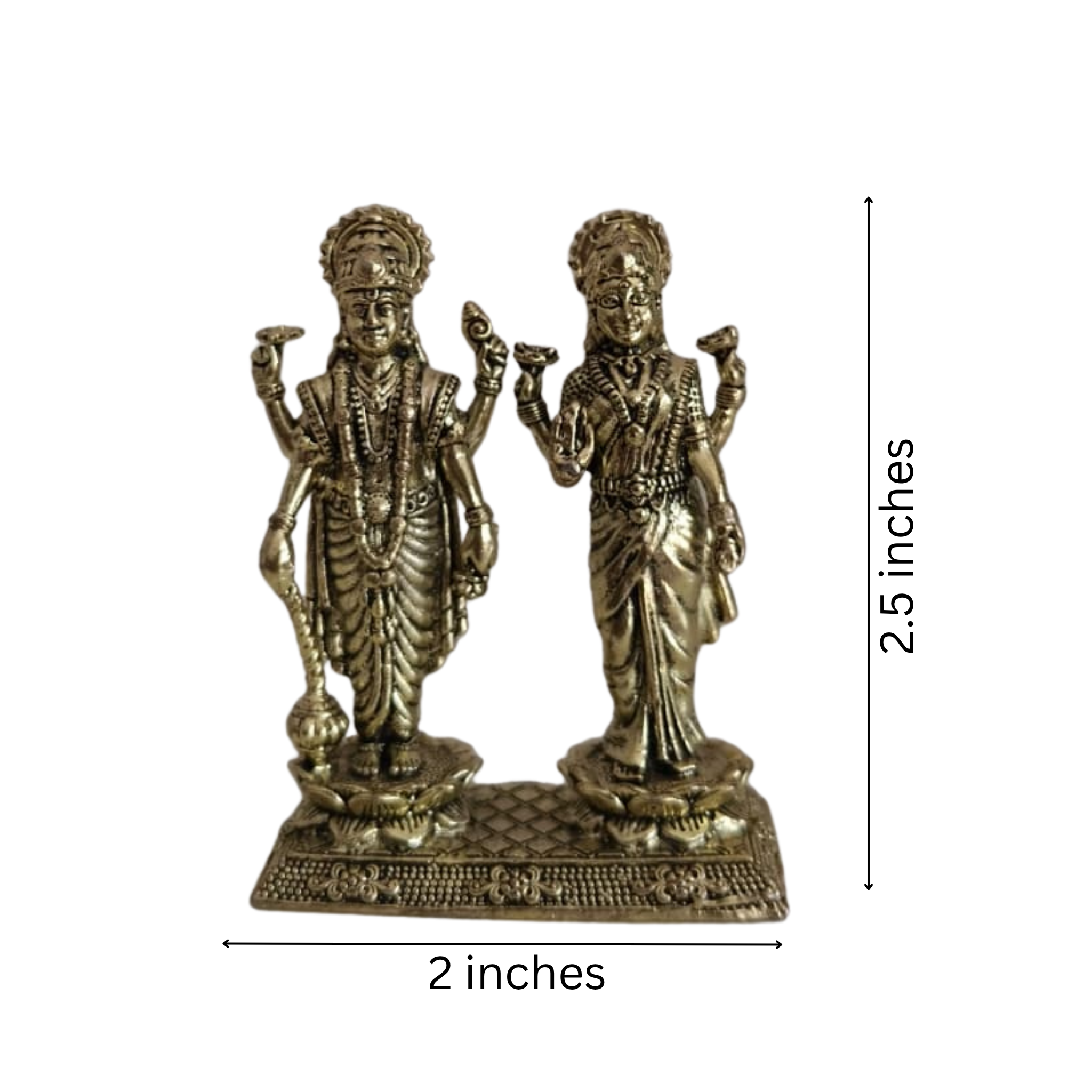 Brass Vishnu and Lakshmi Standing Idol on Lotus Base – Divine Couple for Prosperity