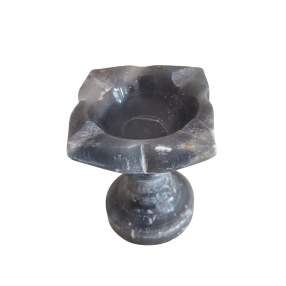 Black Marble Diya with Stand – Oil Lamp for Pooja & Home Décor   Marble Soft Stone