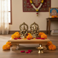 Ornate Brass Lord Ganesha and Goddess Lakshmi Idols   Brass Ware