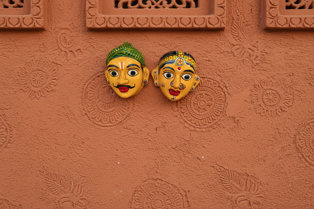Village Man & Woman Wall Hanging Pair | Cheriyal Folk Art Couple Masks   wall decor