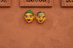 Village Man & Woman Wall Hanging Pair | Cheriyal Folk Art Couple Masks   wall decor