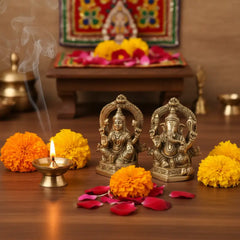 Ornate Brass Lord Ganesha and Goddess Lakshmi Idols   Brass Ware