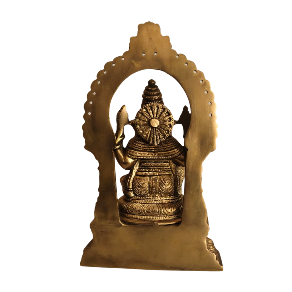 Handcrafted Brass Ganesha Idol with Prabhavali – Traditional Lord Ganesha Altar Statue   Brass Artwork
