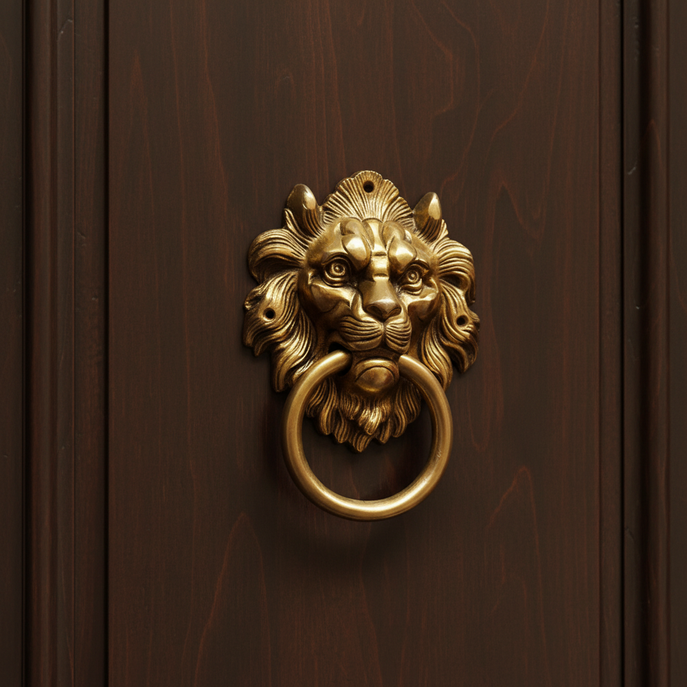 Handcrafted Brass Lion Head Door Knocker – Vintage Wall Décor Accent   Brass Artwork