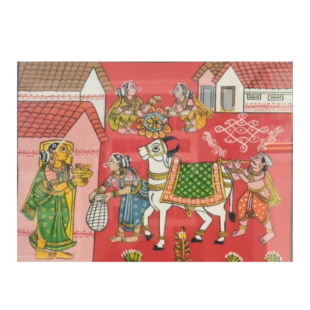Traditional Cheriyal Painting – Village Procession Folk Art   Cheriyala Painting