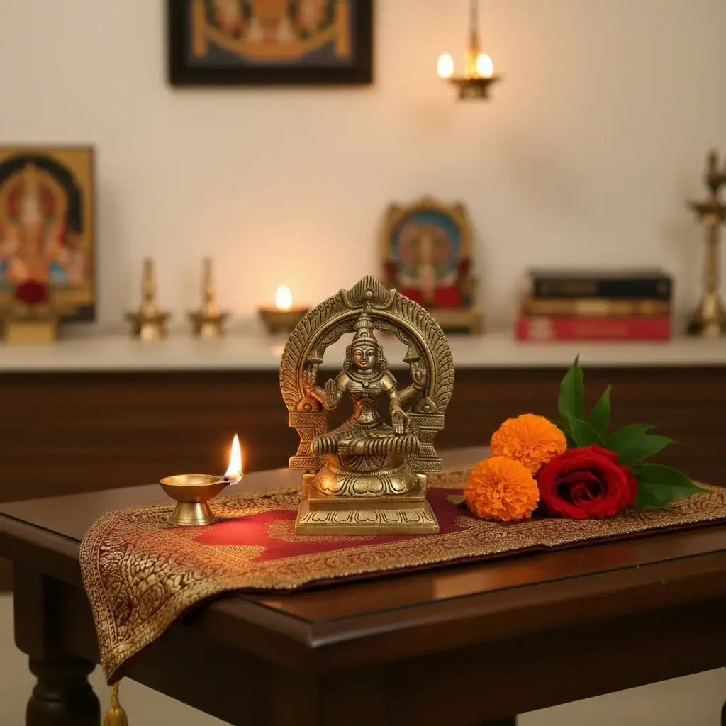 Majestic Brass Lakshmi Devi Idol - Seated Goddess Sculpture   Brass Ware