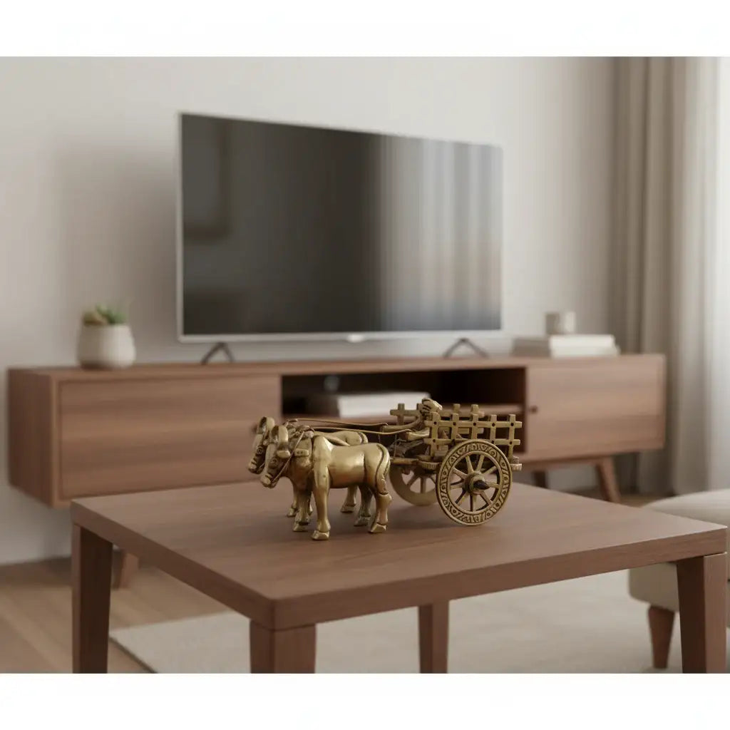 Brass Bullock Cart Figurine with Covered Canopy | Traditional Home Decor Showpiece   Brass Ware