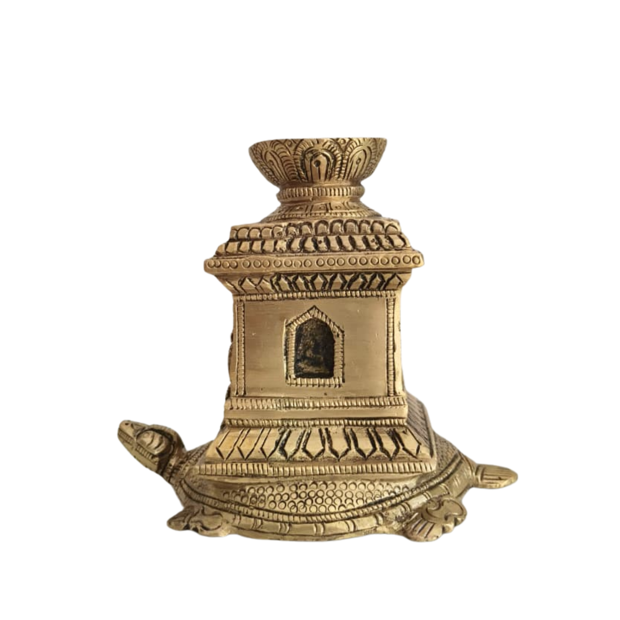 Ornate Brass Tortoise (Kurma) Agarbatti Stand with Deity Figures