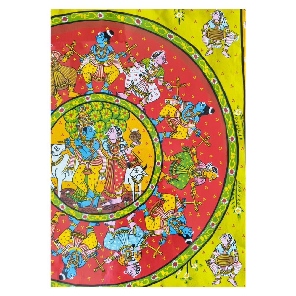 Hand-Painted Ras Leela Cheriyala Painting – Traditional Indian Krishna Wall Art   Cheriyala Painting