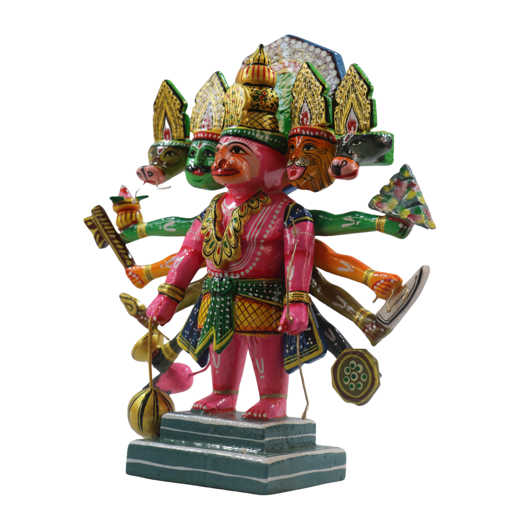 Handcrafted Panchamukhi Hanuman – Spiritual Decor for Protection & Power   Wooden Lacquerware