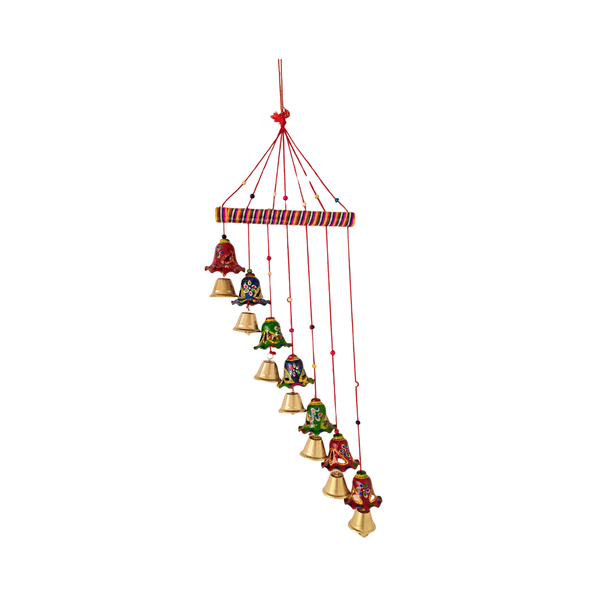 Hand-Painted Indian Folk Art Bell Cascade Wall Hanging