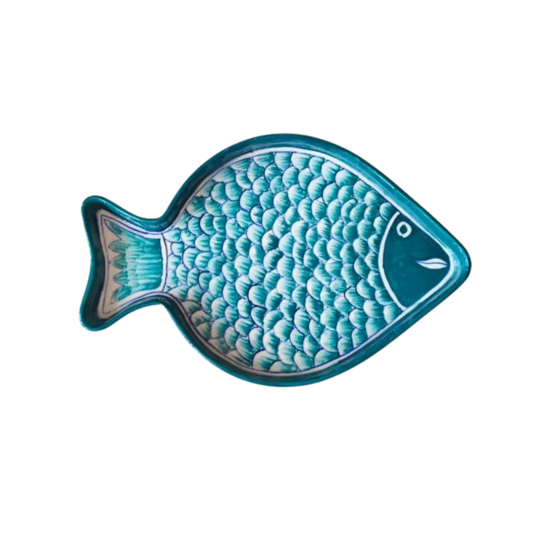 Hand-Painted Teal Blue Pottery Fish Wall Decor | Coastal Quartz Art