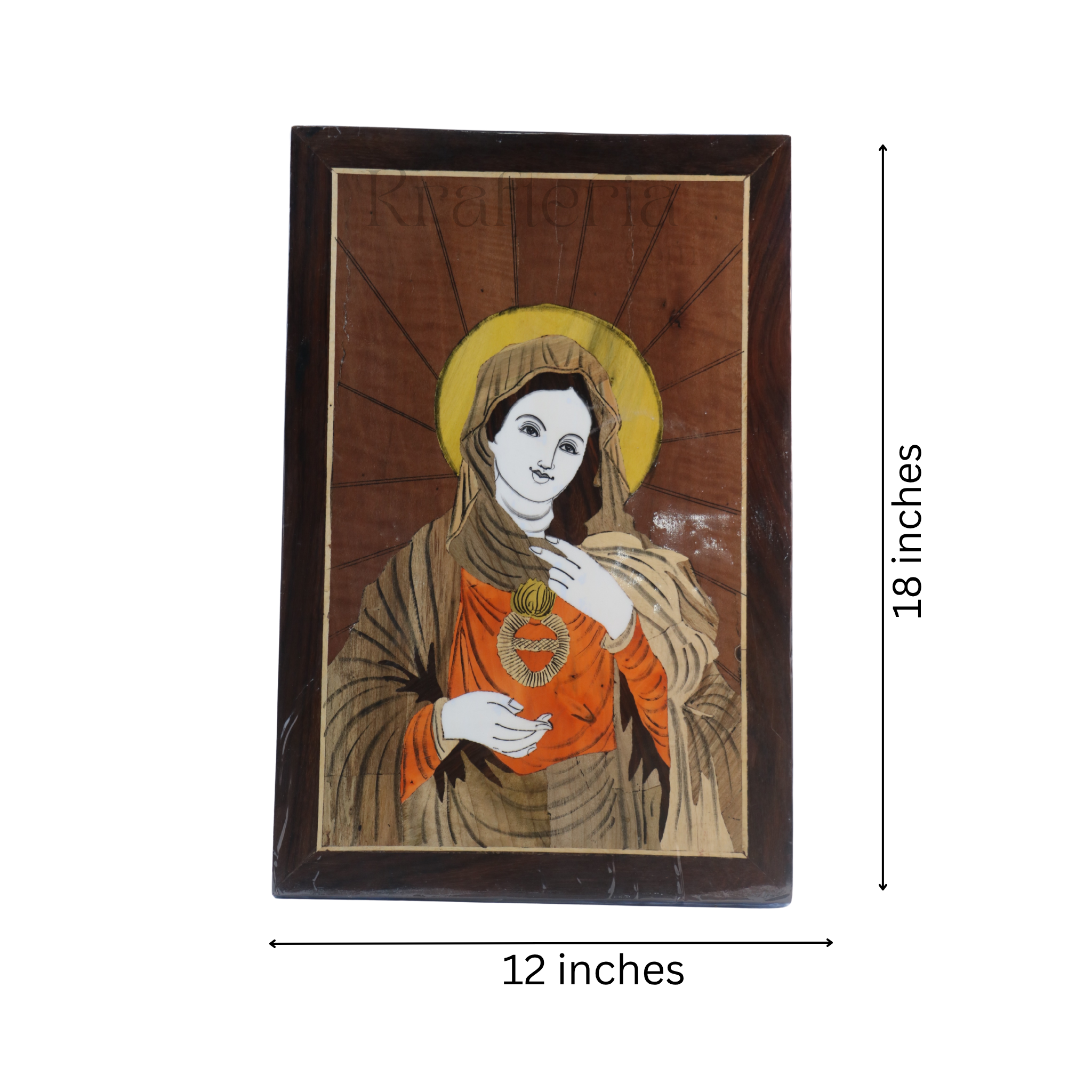 Mother Mary (Mary Mata) in Rosewood Inlay – Handcrafted Spiritual Wall Frame