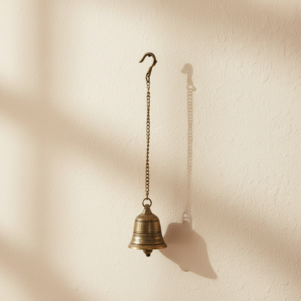 Handcrafted Antique Finish Hanging Brass Temple Bell with Chain and Hook