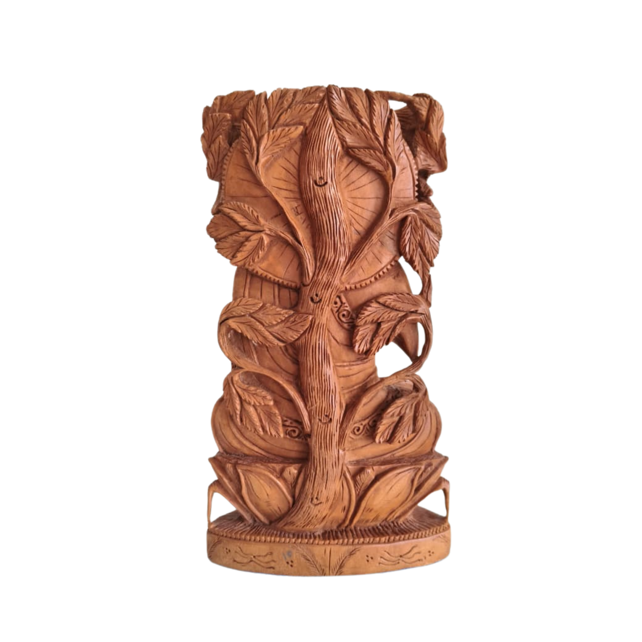 Reversible Hand-Carved Wooden Buddha & Bodhi Tree Sculpture