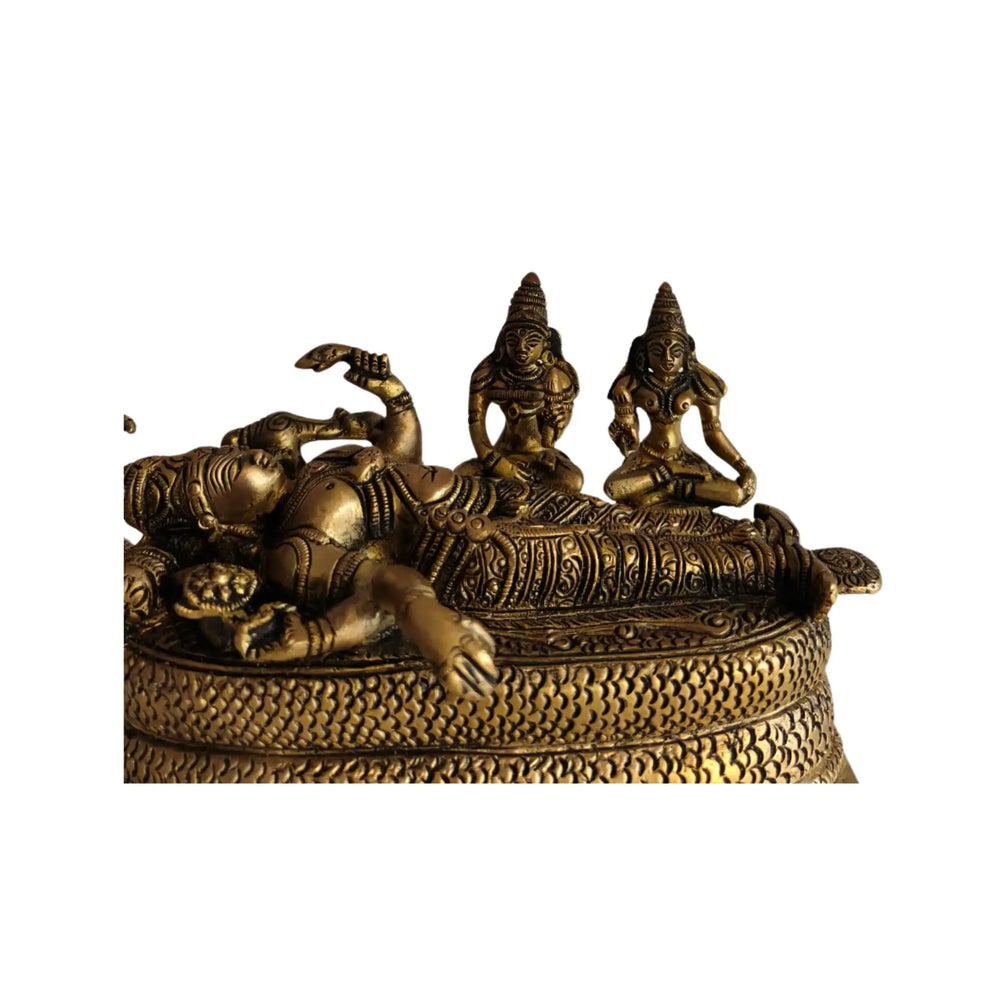Brass Vishnu Ananta Shesha Statue – Lord Vishnu Resting with Goddess Lakshmi & Bhudevi   Brass Ware