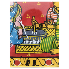 Traditional Grinding Stone Village Artwork - Framed Cheriyal Painting   Cheriyala Painting