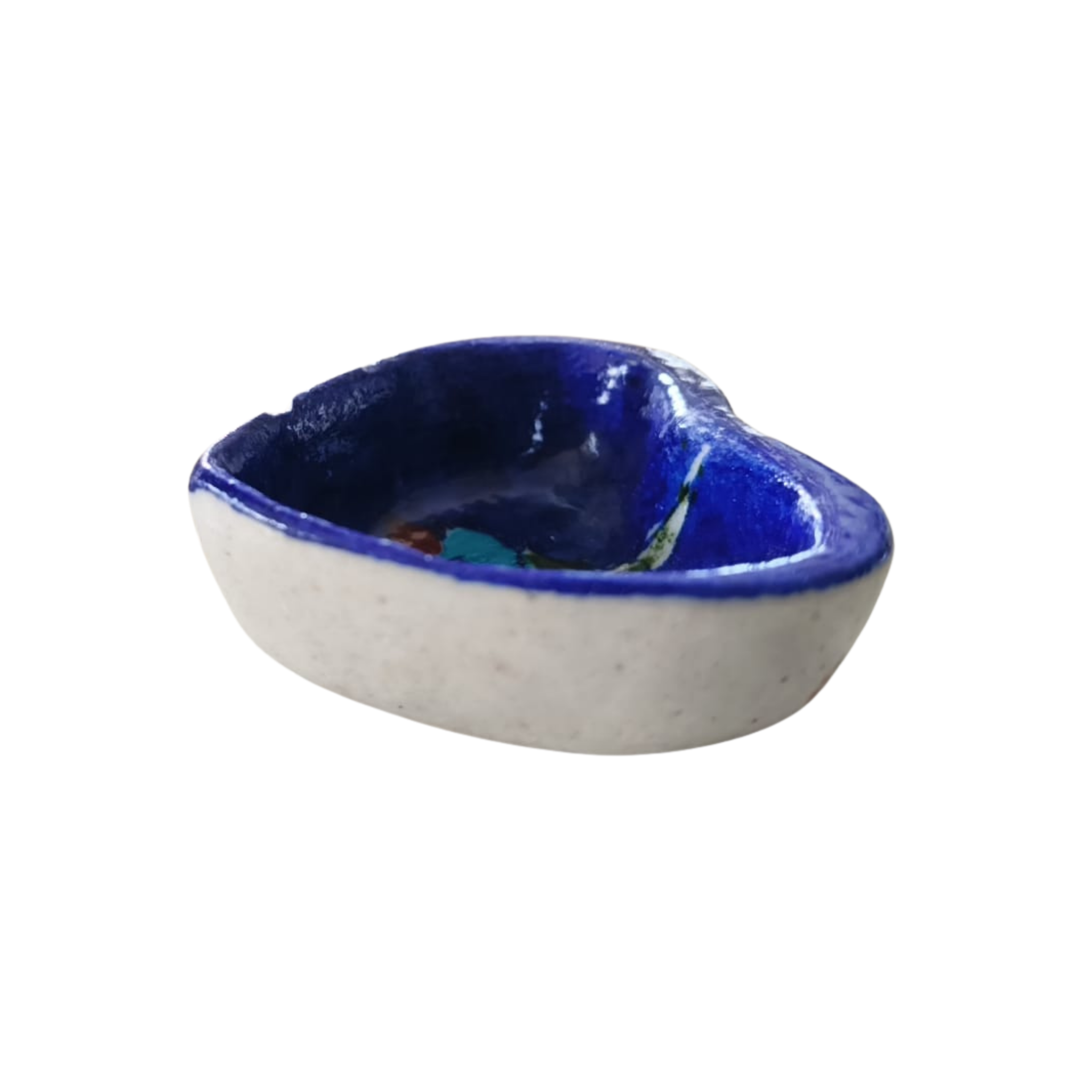 Heart-Shaped Blue Pottery Diya | Floral Oil Lamp