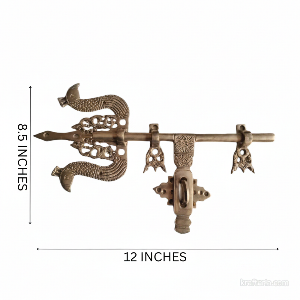 Antique Brass Trishul Door Latch | Traditional Decorative Door Bolt   Brass Artwork
