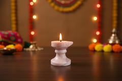 Handcrafted Pink Marble Diya with Stand   Marble Soft Stone