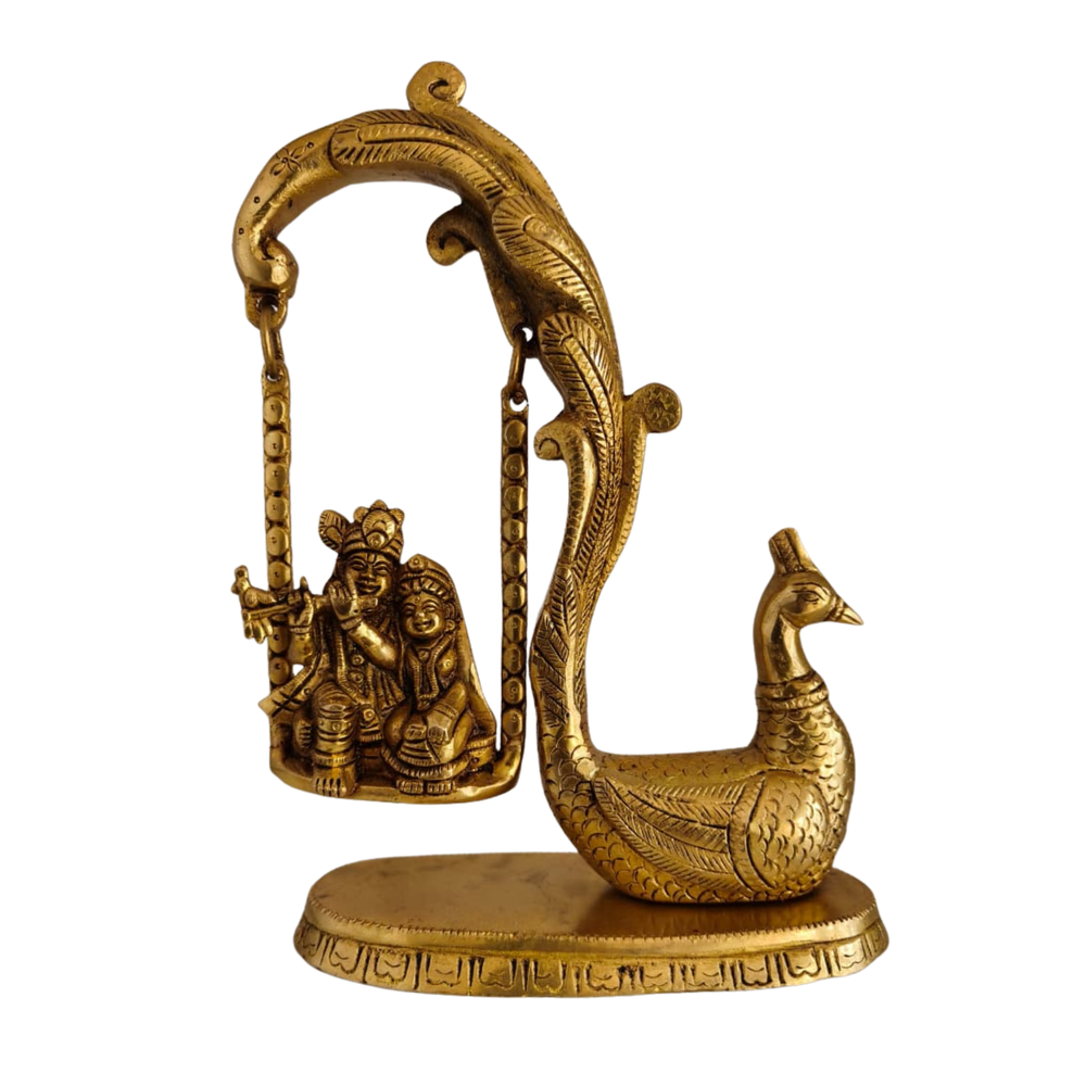 Brass Radha Krishna on Swing Wall Hanging   Brass Artwork