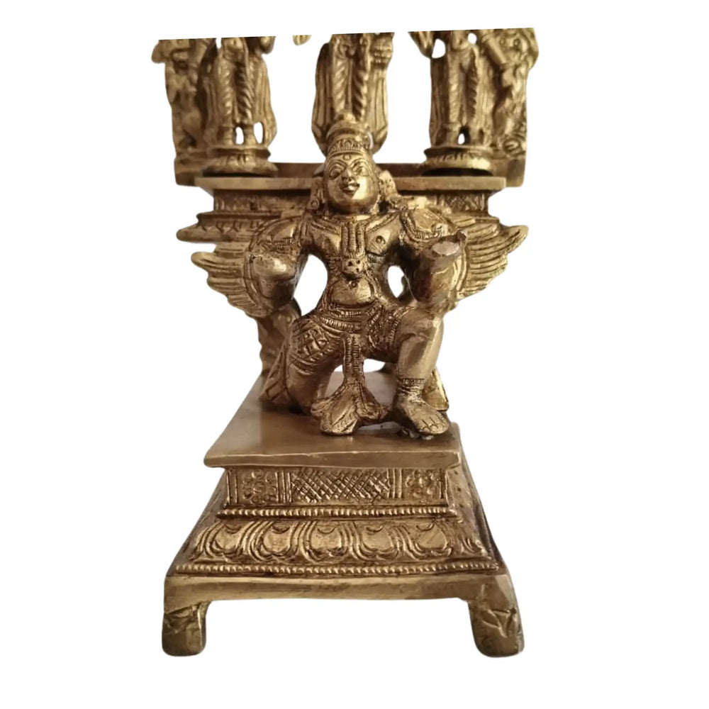 Brass Garuda Vishnu with Sridevi & Bhudevi Idol – Traditional Hindu Temple Sculpture   Brass Ware