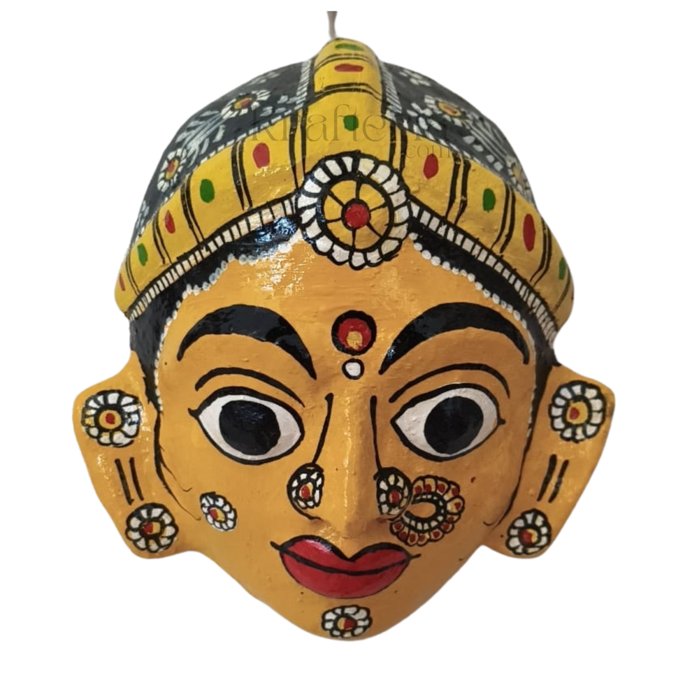 Hand-Painted Cheriyal Art Female Face Mask – Traditional Folk Wall Decor   wall decor