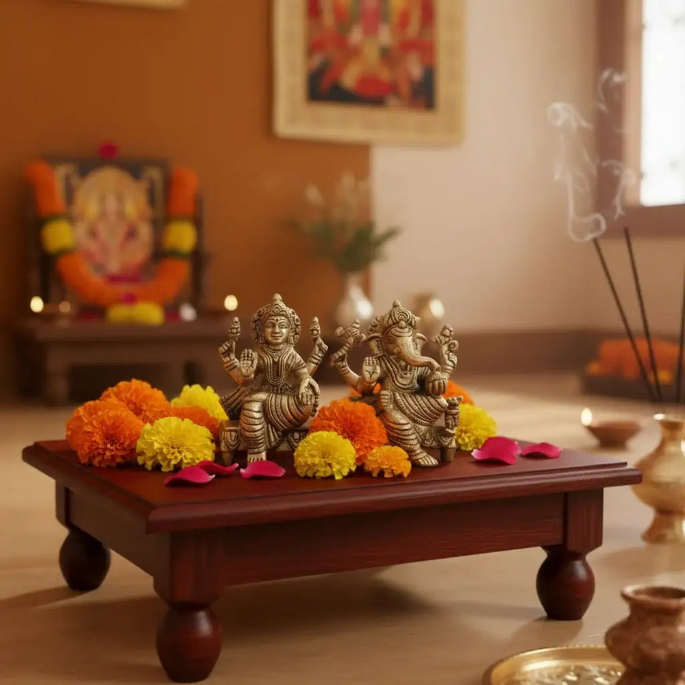 Traditional Brass Idols of Ganesha and Lakshmi   Brass Ware