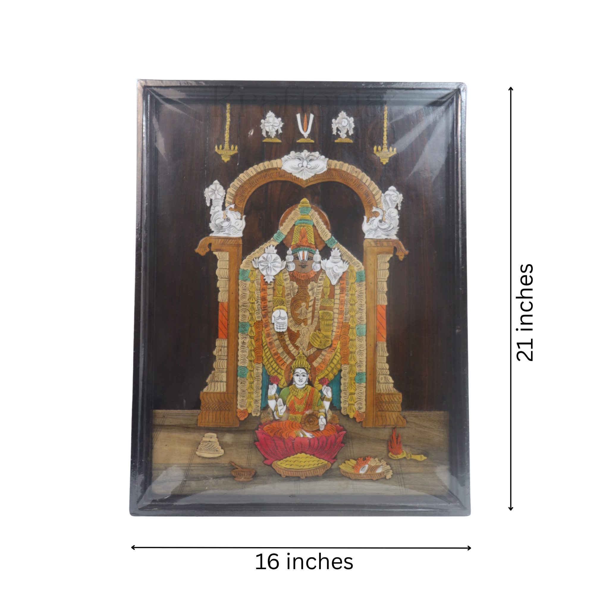 Handcrafted Wood Inlay Panel – Venkateswara with Lakshmi Devi