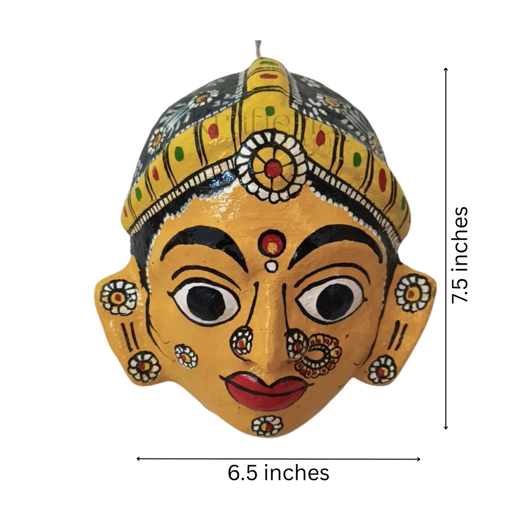 Hand-Painted Cheriyal Art Female Face Mask – Traditional Folk Wall Decor   wall decor
