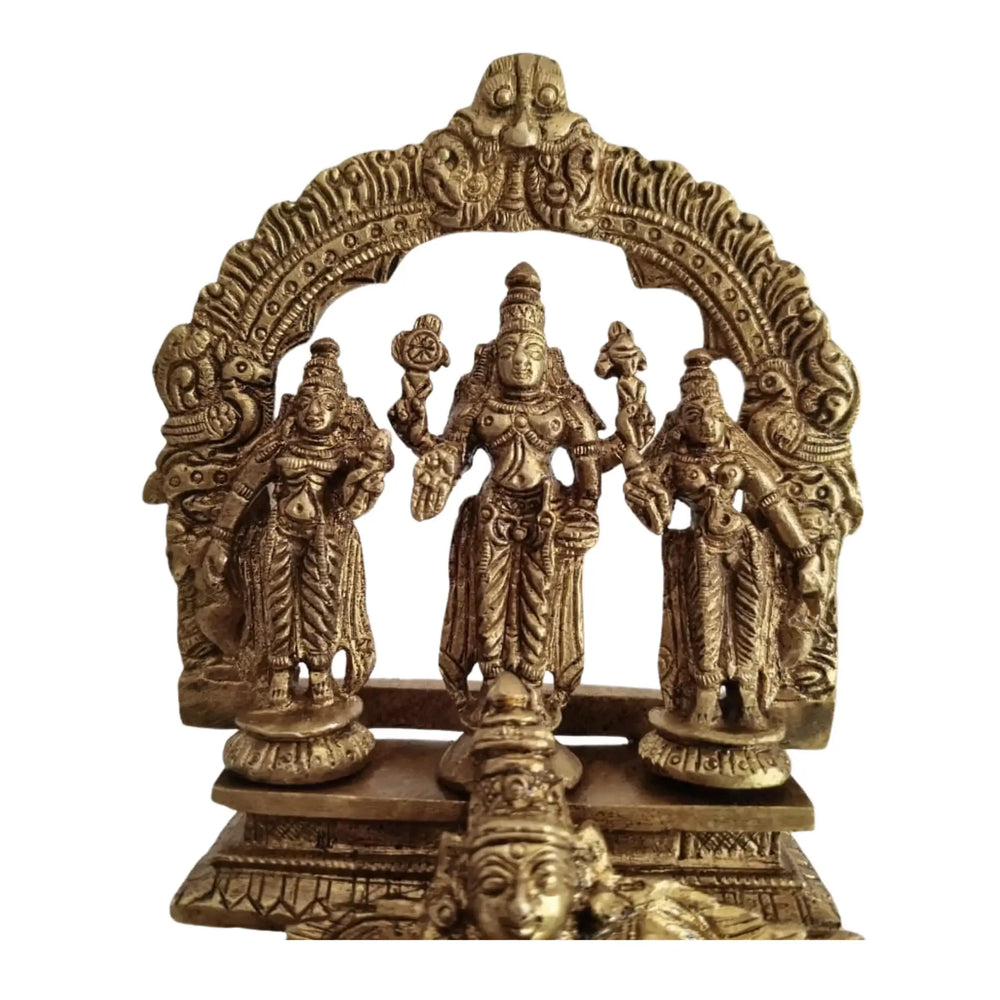 Brass Garuda Vishnu with Sridevi & Bhudevi Idol – Traditional Hindu Temple Sculpture   Brass Ware